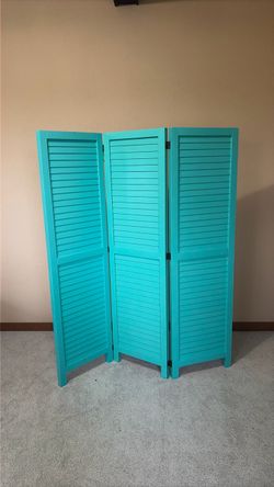 Teal Wood Shutter Room Divider 3-Panel