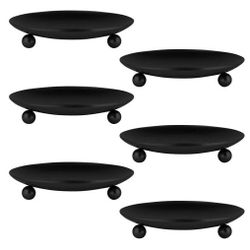 6 Pack Pillar Black Iron Candleholder Plates