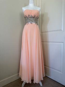 Strapless Peach Beaded Formal Gown