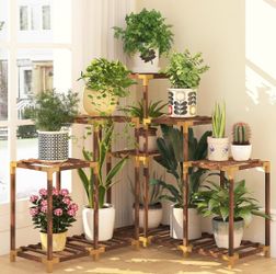 HOMKIRT Plant Stand Indoor Outdoor, 11 Tier Corner Shelf Wood Rack Organizer Display For Multiple Plants Large Ladder Holder Flower Stand For Living R