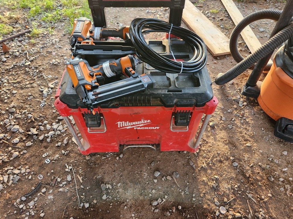Milwaukee Tool Box & 2 Finish Nail Guns