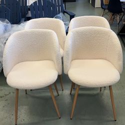 Sherpa Dining Chairs Set of 4 Upholstered Living Room Chairs, Accent Chairs with Barrel Back, Faux Fur Armchairs for Living Room, Home, Office, Dining