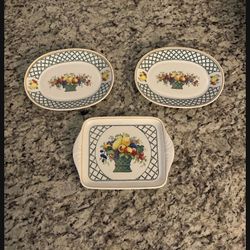 3 Pieces - Villeroy & Boch Basket Print Oval And Square Plate  