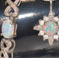 Opal Stone Silver-Tone Earrings Set