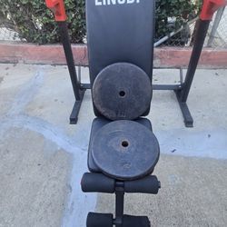 Adjustable Squat Rack/adjustable workout bench/2 25lb plates