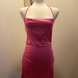 The Fluorescent Pink Mini Satin Dress