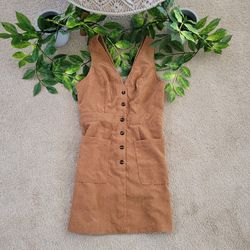 Brown Faux Corduroy Pocketed Dress (XS)