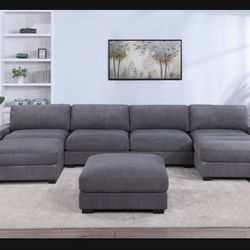 Brand New Double Chaise Super Plush Corduroy Sectional 