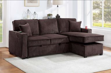 Gorgeous! Sectional sofa with Pull-out bed and reversible chaise with storage chocolate Corduroy