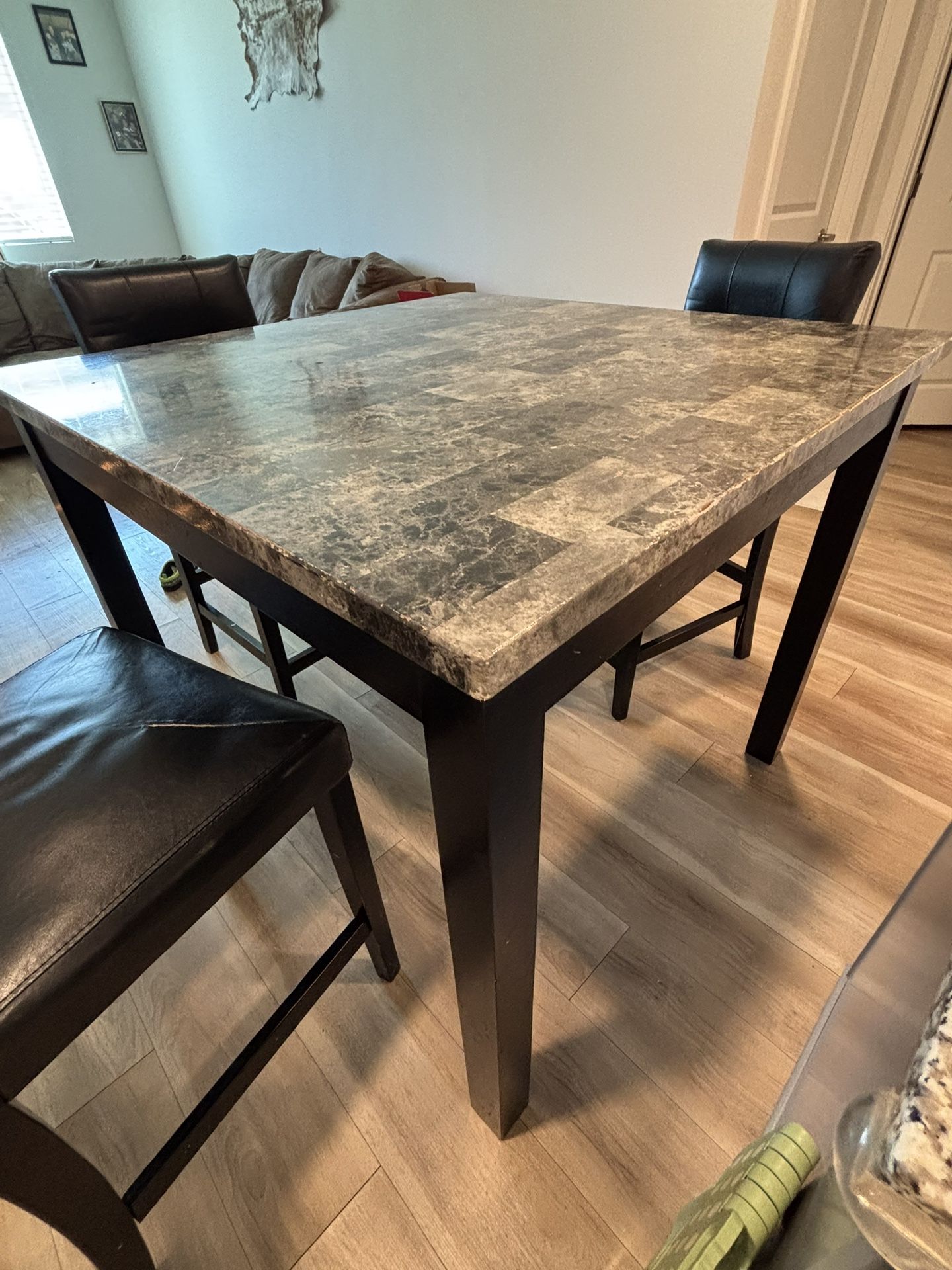 Marble-Style Dining Table + 3 Chairs – Sturdy Table