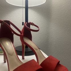 Red Suede Peep-Toe heels 8.5