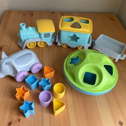 Green Toys Made In USA Shape Sorter Train Push Along Toy LOT Baby Toddler 