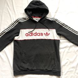 Men Adidas Trefoil Logo Hoodie Long Sleeve Pullover Sweatshirt Shirt Top Grey L