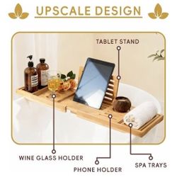 Bamboo Bathtub Tray Caddy. Foldable.