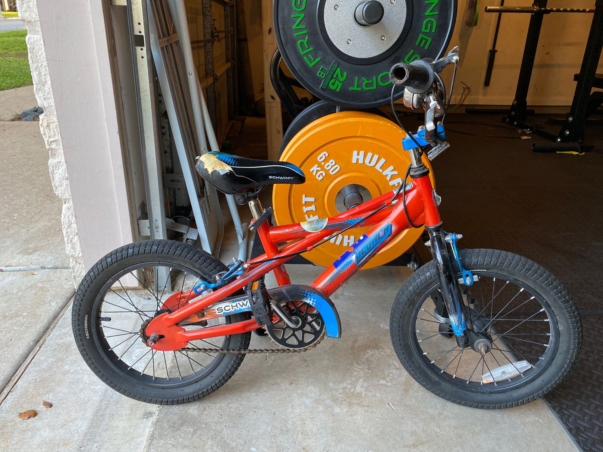 Scwinn Scorch 16” tire boys bike. Good condition. Have pegs and training wheels if necessary.