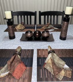 Dining Table Dublin Brown Decor Set – Centerpiece, Candle Holders, Placemats & Napkins 