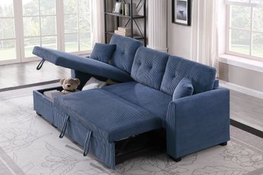 Corduroy Sleeper Pull Out Sofa Bed Sectional Couch With Reversible Storage Chaise