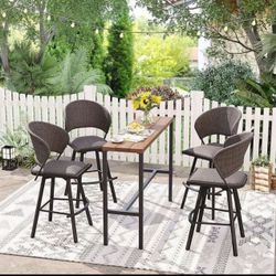 Vicllax Outdoor Swivel Bar Stools Patio Chair Set of 2 Rattan Modern for Garden Pool Lawn (Brown)