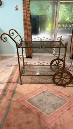Gilt Wrought Iron & Glass Bar Cart