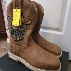 Steel Toe Leather Cowboy Boots Men's 10D