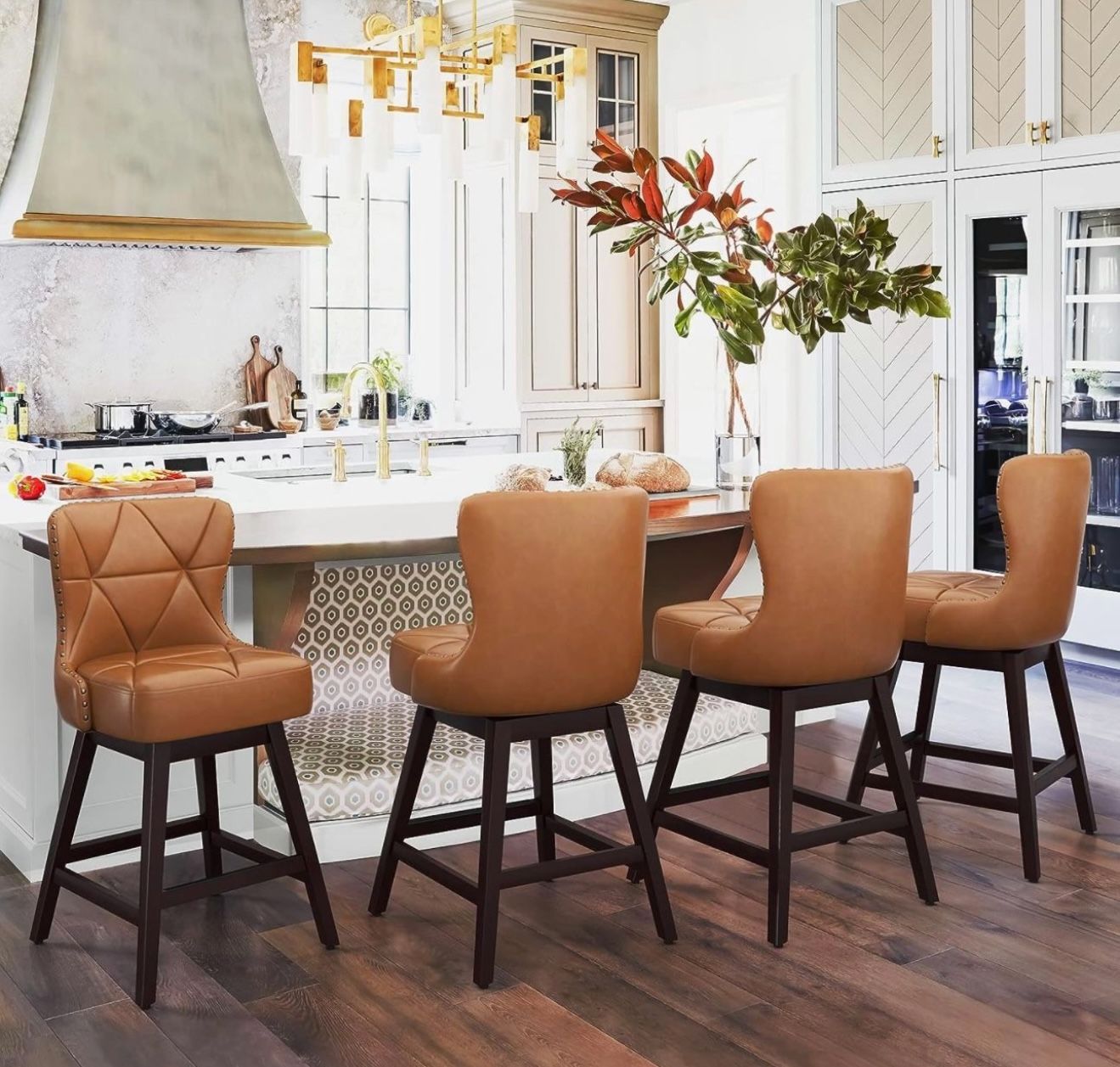 Swivel Bar Stool with Back, Faux Leather Counter Stool