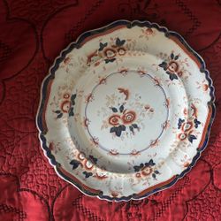 Antique Johnson Imari Style Scalloped Ironstone Plate 
