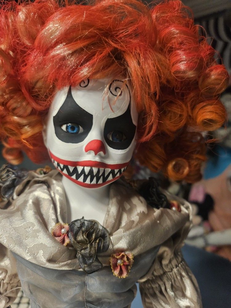 Hand Painted Harlequin Clown Scary Halloween Porcelain Doll