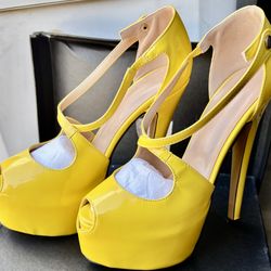 Vibrant Yellow Peep-Toe Heels Size 7.5