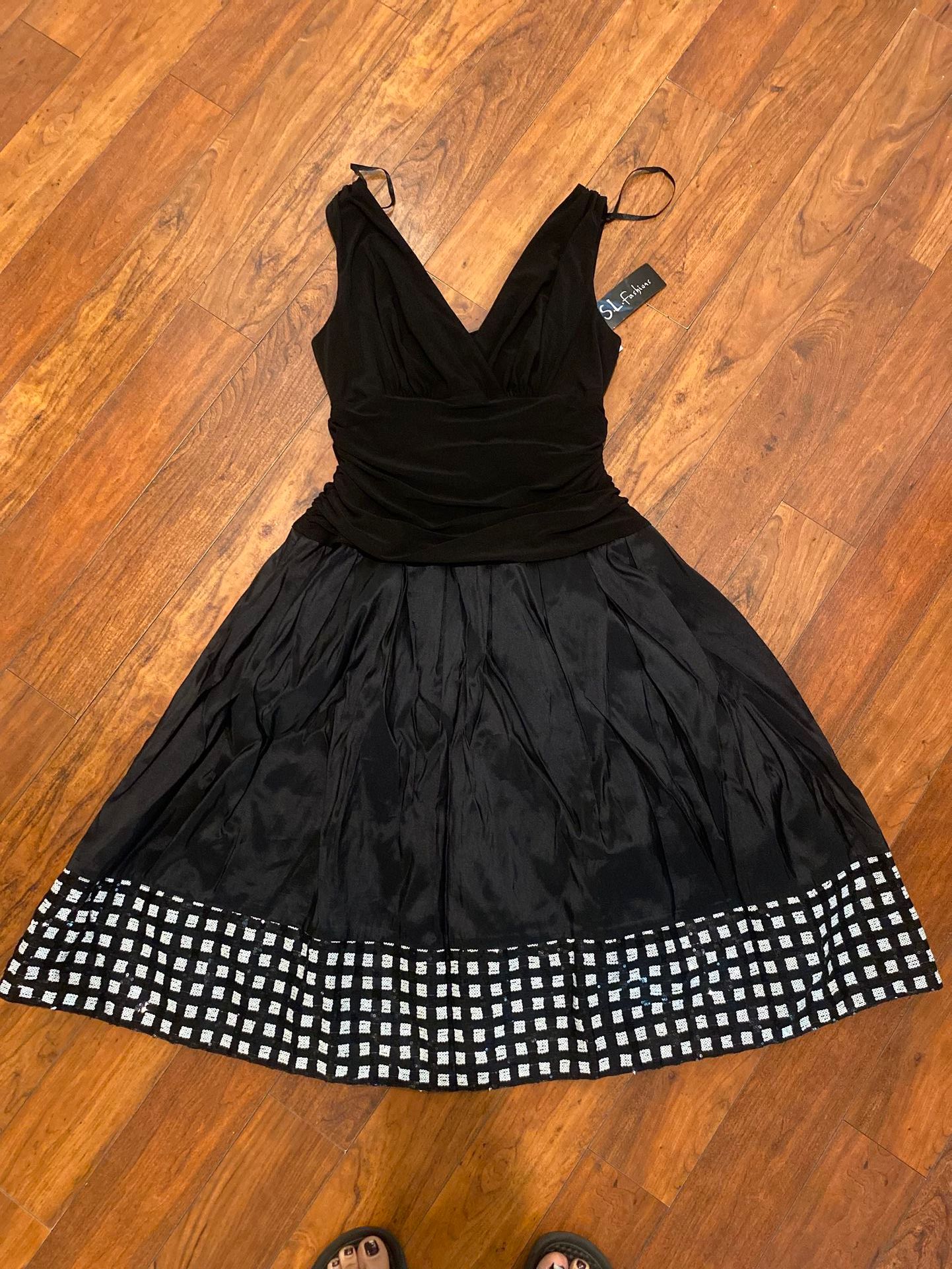 SL Fashions Black Sequin Border Dress - Size 12 Missy - New with Tags