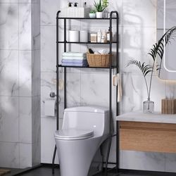 JSB 3-Tier Metal Bathroom Storage Rack Over The Toilet, Multifunctional Organizer with Toilet Paper Rack (Black, 3 Tier)
