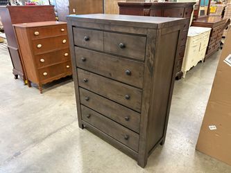 EMERALD HOME Rustic Dark Finished 5 Drawer Tallboy Dresser with Black Wooden Pulls