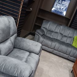 *Manager's Special*---Barcelona Classic Gray Fabric Reclining Sofa/Loveseat Sets---Delivery And Easy Financing Available🙌