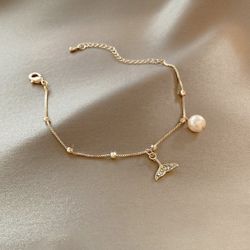 New Whale Tail Pearl Pendant Bracelet, Valentines Gift 