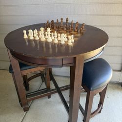 Chess & Checkers Game Top Table & 2 Chairs 36”H x 36”W x 36”T Some nicks in table and slight raised edge in small area Price is firm, pick up in Rockl
