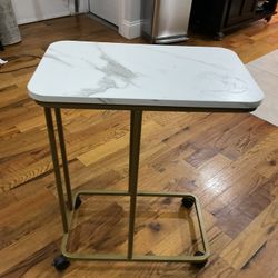 C Shaped Small Side Table, Marble TV Tray End Table White