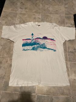 Vintage 90s Lighthouse Ocean Front Coastal Sunset Sand T-Shirt Single Stitch XXL