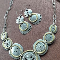 Silpada Sterling Silver/Brass Bohemian Bib Necklace And Earrings 