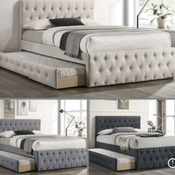 Full twin Beige Frenchi Trundle Bed With Ortho Mattress Included !!