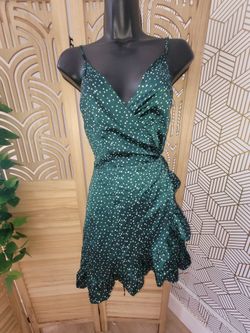 Green Polka Dot Wrap Mini Dress