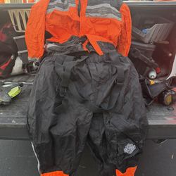 Harley-Davidson Rain Jacket & Pants Set Hi-Visibility Orange Black Reflective XL with pouch
