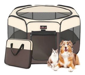 Foldable Dog Pet Playpen with Carrying Bag Portable With Shade Cover Size Medium New, Open Package, This has several bends/bows to the wire inside on 
