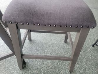 2 Grey wood counter stools great for extra seating at breakfast bar or table ( read the post below )
