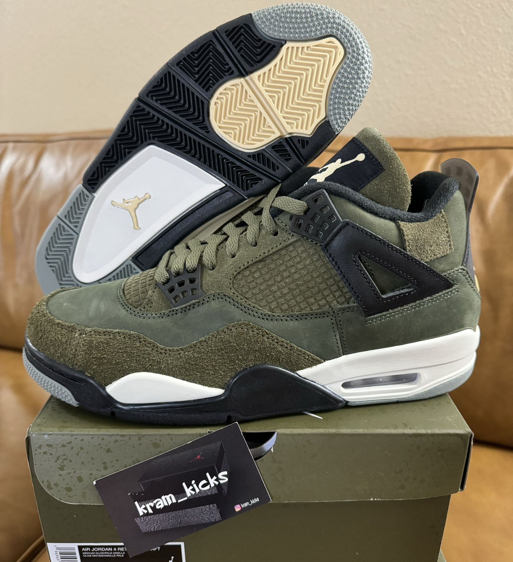 New*  Air JORDAN 4 Retro "Craft Olive" MENS Size 12 US - OG All DS