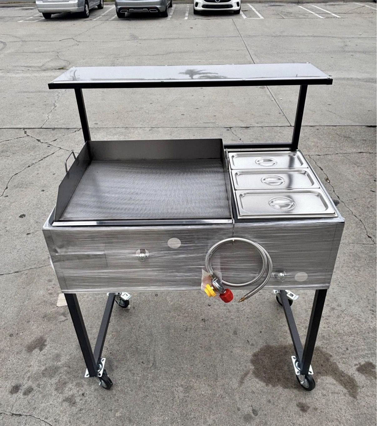 plancha para tacos o taquizas 20 × 24 con tres compartimientos y repisa desmontable