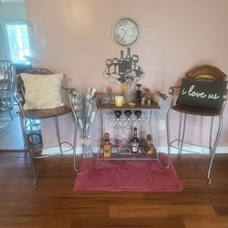 Wrought-Iron Wine Table and Leather Stools