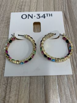 On 34th Gold Tone Brass Earrings With Stones Nwt $40 Retail