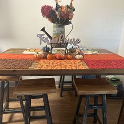 Custom Made Wooden Table & 4 Stools