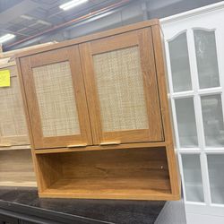 LEYAOYAO Rattan Bathroom Wall Cabinet, Boho Medicine Cabinet with Adjustable Shelf & Doors, Over The Toilet Storage Cabinets Organizer for Laundry Roo