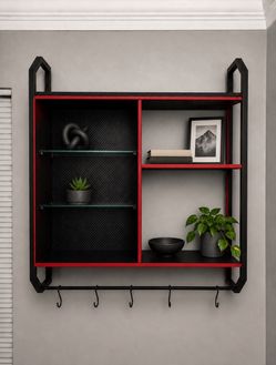 33.07 in. W x 7.8 in. D Black Carbon Fiber Composite Decorative Wall Shelf with LED Lights and Towel Rack