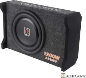 Alphasonik AS10DF 10" 1200 Watts 4-Ohm Down Fire Shallow Mount Flat Enclosed Sub woofer for Tight Spaces in Cars and Trucks, Slim Thin Loaded Subwoofe